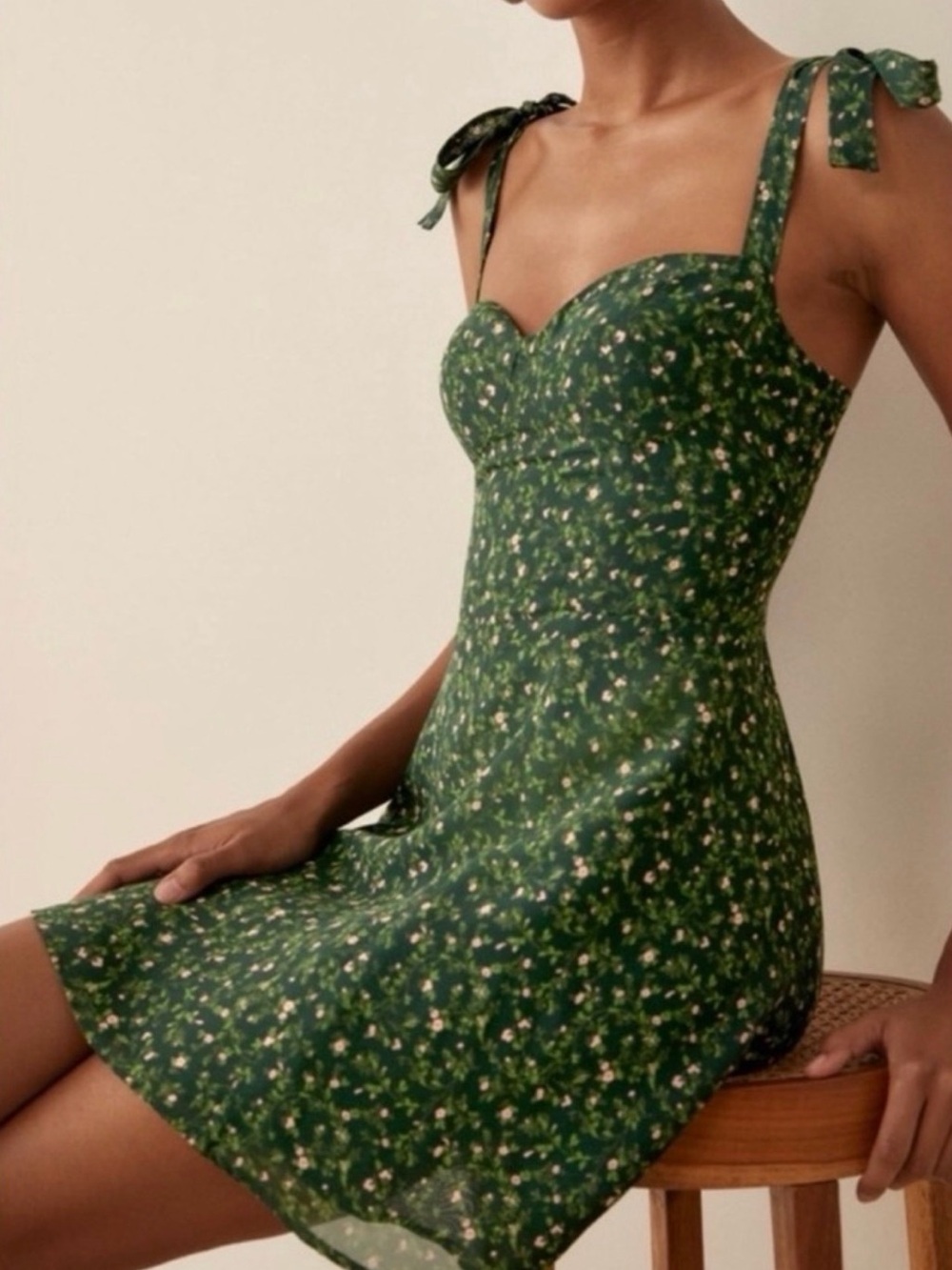 Reformation Niara Boho Tie Straps Smocked Floral Mini Dress In Coriander Size 0